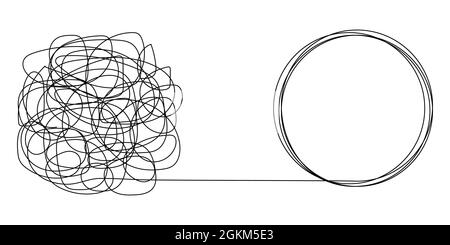Verworrener und entwirrter Wirrwarr, Problemlösungsprozess Stock Vektor