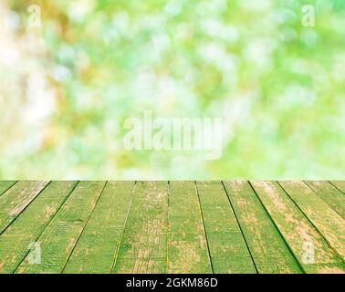 Perspektive grünen Wald über Weichzeichnen Bäume mit Bokeh Hintergrund, Frühjahr und Sommer Saison Stockfoto