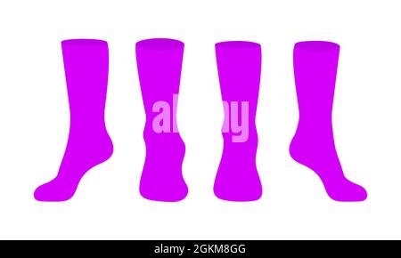 Lila Socken Vorlage mockup flache Stil Design Vektor Illustration Set. Stock Vektor