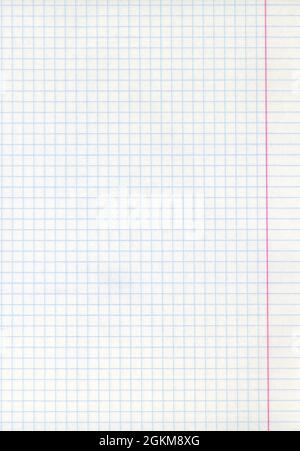 Detaillierte leere mathematische Papierbogen-Textur mit Rändern. Stockfoto