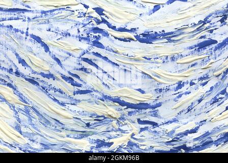 Abstrakt gewellt Aquarell Gouache strukturierte Pinselstriche Hintergrund auf Papier. Nahaufnahme Stockfoto