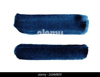 Wasserfarbe blau strukturierte Striche isoliert auf weiß Stockfoto
