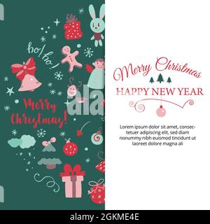 Banner mit weihnachtlichen Designelementen im Doodle-Stil. Weihnachtspostkarte. Vektor Stock Vektor