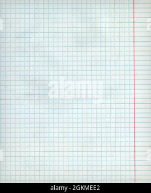 Detaillierte leere mathematische Papierbogen-Textur mit Rändern. Stockfoto