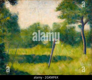 Georges Seurat, Landschaft mit Pfahl, Landschaftsmalerei, um 1882 Stockfoto