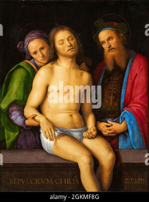 Pietro Perugino, toter Christus mit Joseph von Arimathäa und Nikodemus (Sepulcrum Christi), Gemälde, 1494-1498 Stockfoto