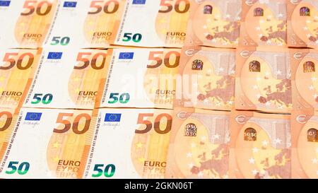 euro-Währung der Europäischen Union, Struktur von 50 Euro. Stockfoto