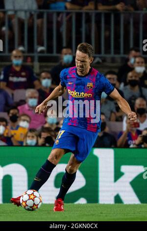 SPANIEN, FUSSBALL, CHAMPIONS LEAGUE, FC BARCELONA GEGEN FC BAYERN MÜNCHEN. FC Barcelona (17) Luuk de Jong beim Gruppenspiel der Champions League zwischen dem FC Barcelona und dem FC Bayern München am 14. September 2021 im Camp Nou, Barcelona, Spanien. © Joan Gosa 2021 Stockfoto
