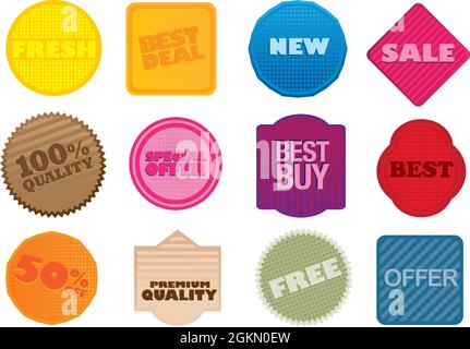 Eine Reihe von Vektoretiketten mit Geschäftsaussagen. Stock Vektor