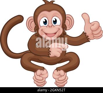 Affe Cartoon Animal Thumbs Up and Pointing Stock Vektor