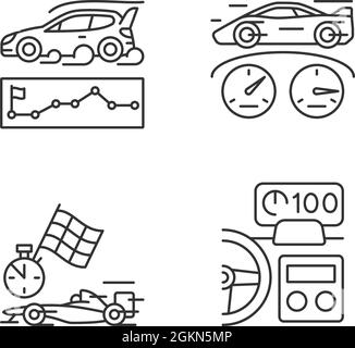 Automobile Rennen für Wettbewerb lineare Symbole gesetzt Stock Vektor