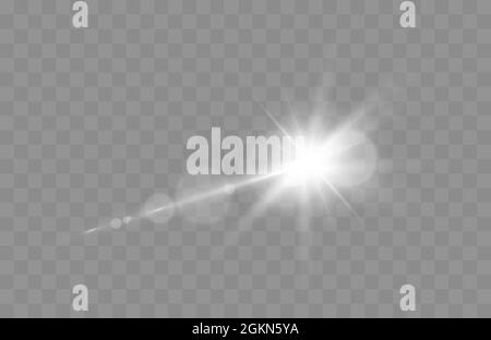 Vektorgrafik für Streulicht. Effekt von leuchtendem Funkenlicht isoliert auf transparentem Hintergrund. Stock Vektor