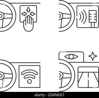 Fortschrittliche Fahrzeugtechnologien lineare Symbole gesetzt Stock Vektor