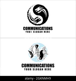 Drachen und Fisch Yin Yang Konzept Logo Design Stock Vektor