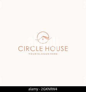 Minimal KREIS HAUS Dach Logo Design Stock Vektor
