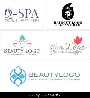 Spa Beauty Lotus Frauen und Männer mit Haarschnitt-Logo Stock Vektor