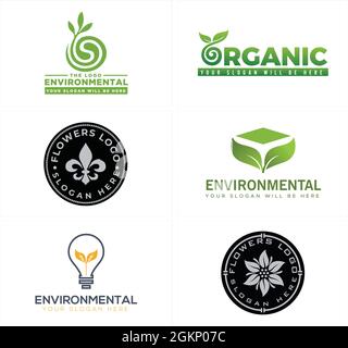 Umwelt Blatt Pflanze Bio Ökologie Logo Design Stock Vektor