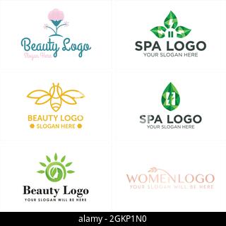 Kosmetik Schönheit Pflege Frauen natürliche Logo-Design Stock Vektor