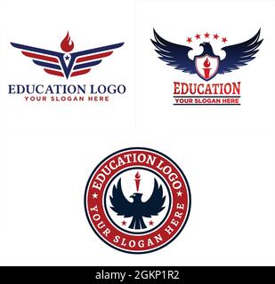 Bildung patriotischen Adler Taschenlampe Emblem Logo Design Stock Vektor