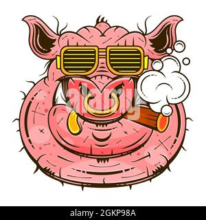 Teufel mit Wildschweinzähnen durchbohrt Tattoo Stock Vektor