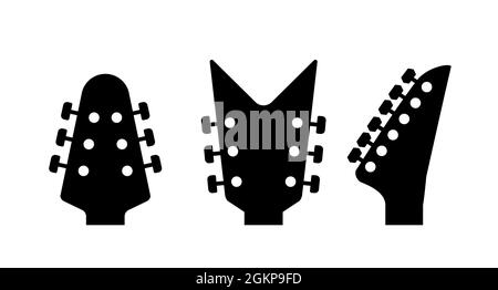 Gitarren Kopfstock Vektor Elektro Hals abstrakt Symbol. Gitarrenkopf Akustikrock Instrument Logo Symbol Stock Vektor