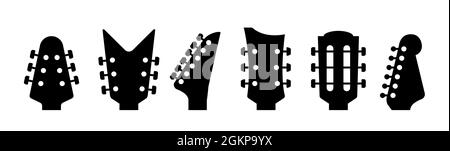 Gitarren Kopfstock Vektor Elektro Hals abstrakt Symbol. Gitarrenkopf Akustikrock Instrument Logo Symbol Stock Vektor
