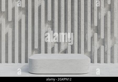 Beton Podium für Produktpräsentation auf Betonwand Hintergrund minimal Stil., 3d-Modell und Illustration. Stockfoto