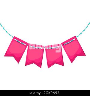 Abbildung von rosa Fahnen am Seil. Bild zum Valentinstag. Stock Vektor