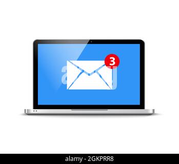 Erinnerung an neue Nachrichten-E-Mail-Benachrichtigungen am Computer. Mail flaches neues Design Stock Vektor