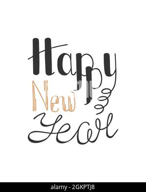 Happy New Year Schriftzug Handzeichnung, isoliert, weißer Hintergrund. 2022 Neujahr, Weihnachten. Für Design, Postkarten, Herzlichen Glückwunsch. Vektorgrafik Stock Vektor