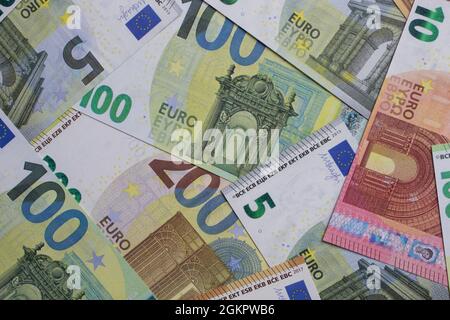 Nahaufnahme der Euro-Banknoten Stockfoto