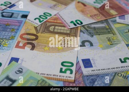 Nahaufnahme der Euro-Banknoten Stockfoto