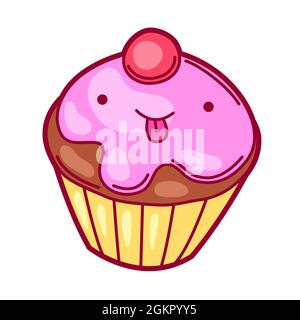 Illustration von Cupcake im Cartoon-Stil. Niedliche lustige Figur. Stock Vektor