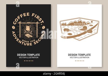 Satz von Reisezitaten. Vektor-Konzept für Hemd oder Logo, Print, Stempel oder T-Shirt. Klassisches Typografie-Design mit Kaffeekocher am Lagerfeuer Stock Vektor