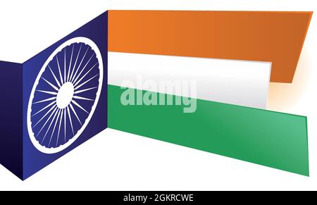 Bannerdesign mit leerem Schild in indischen Farben und Ashoka Chakra-Rad. Stock Vektor