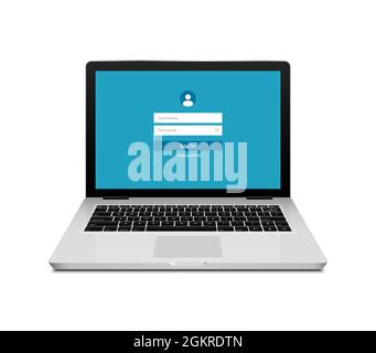 Anmeldepasswort für Laptop auf Sperrbildschirm. Anmeldeformular für den Computersicherheitsschutz für Benutzer Stock Vektor