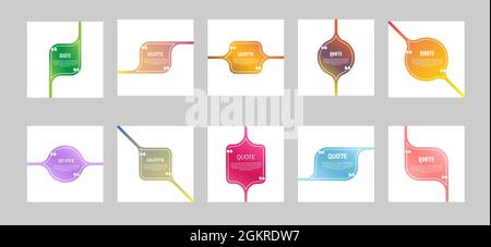 Satz von farbigen Rahmen für Angebote. Ein Rahmen für Text und Anführungszeichen. Farbige Banner für den Blog und Symbole. Flacher Style Stock Vektor