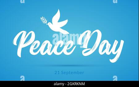 Karte zum Internationalen Friedenstag. Taube und Olivenzweig Hoffnung Urlaub Symbol Vektor Illustration der Freiheit Liebe Glauben und Frieden Stock Vektor