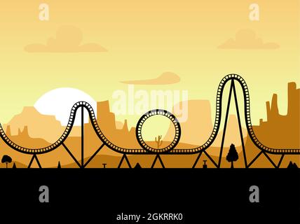 Vector Achterbahn Fahrt Silhouette Park. Achterbahn Symbol Illustration Skyline Konzept Stock Vektor