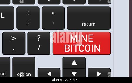 Mine Bitcoin-Taste auf Laptop-Tastatur. Konzeptvektordarstellung. Kryptowährungs-Mining-Technologie. Stock Vektor