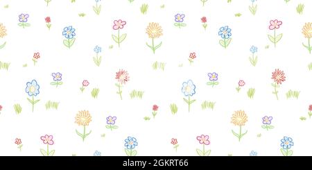 Nahtlose bunte handgezeichnete Blume Textur. Blumenstoff-Dessin. Handgezeichnetes Blumen-Doodle-Muster. Stock Vektor