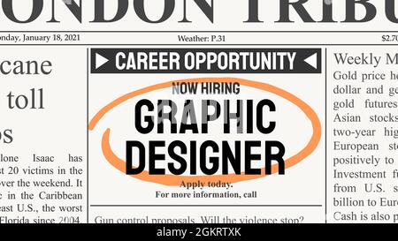 Grafikdesign Karriere. Einstellungsangebot - Stellenanzeige. Zeitung klassifiziert Anzeige Karriere Gelegenheit. Stock Vektor