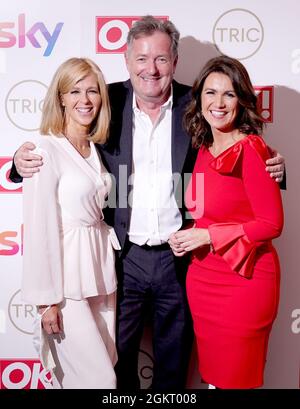 (Von links nach rechts) Kate Garraway, Piers Morgan und Susanna Reid, die an den TRIC Awards 2021 in der Northumberland Avenue 8 in London teilnehmen. Bilddatum: Mittwoch, 15. September 2021. Stockfoto