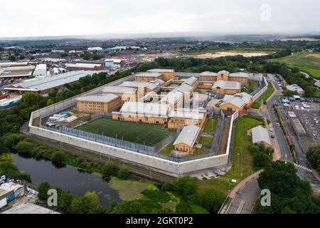 DONCASTER, GROSSBRITANNIEN - 10. SEPTEMBER 2021. Eine Luftaufnahme des Gefängnisses von HMP Doncaster, das von Serco für die Regierung geführt wird Stockfoto