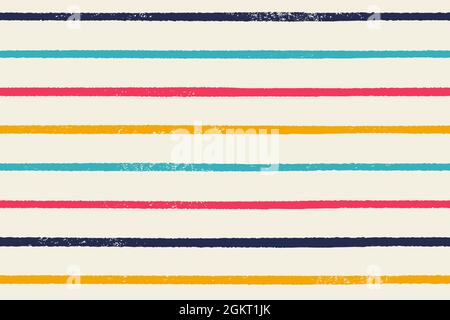 Handgezeichnetes, einfaches Streifenmuster. Nahtloses Vektor-Farbmuster. Orange, rot und blau gestrichene Linien. Stock Vektor