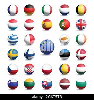 Flaggen in Form eines Balles der Europäischen Union zusammen mit dem Vereinigten Königreich. Vektorgrafik Stock Vektor