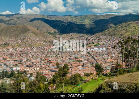 Luftaufnahme von Cuzco, Peru. Stockfoto
