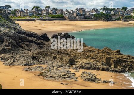 Plage de la pointe du Christ und Plage du Val bei Rothéneuf, Saint Malo, Bretagne, Frankreich | Strände Plage de la pointe du Christ und Plage du V Stockfoto