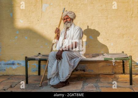 Portrait eines älteren indischen Mann, Jaisalmer, Rajasthan, Indien Stockfoto