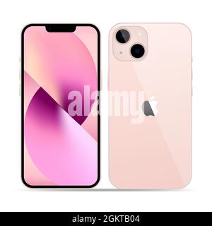 Vinnyzja, Ukraine - 15. September 2021. Apple iPhone 13 Pink Color. Apple iPhone 12 Pro oder Pro Max in Graphitfarbe. iphon, Vorderansicht des Mock-up-Bildschirms Stock Vektor